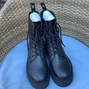 Celine Bulky Lace Up Boot in black leather